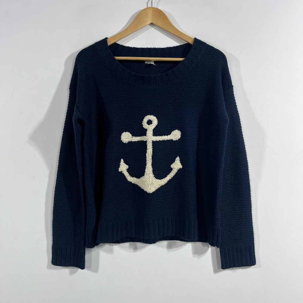 Womens Fisherman Preppy Coastal Nautical Anchor Knit Sweater Womens Large Boho